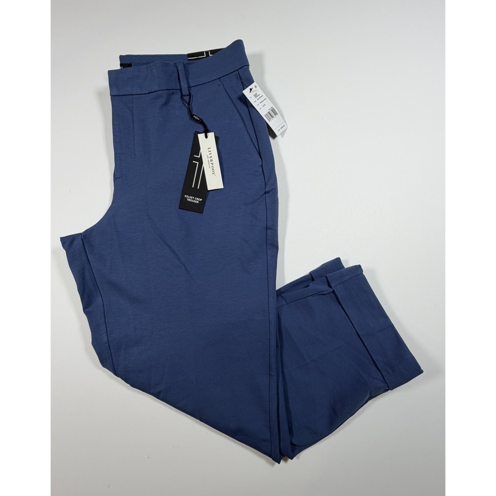 NWT Liverpool Kelsey Crop Trouser Pants Womens 14/32 Blue Stretch $109